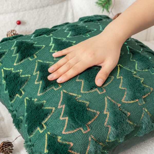 Christmas Tree Decorative Pillow Covers 18x18 Inch Set of 2 Soft Plush Faux, Dark Green 2