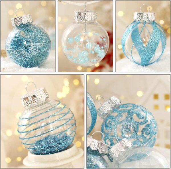 60MM/2.36 30pcs Clear Christmas Ornaments Blue Shatterproof Decorative Baubles 2