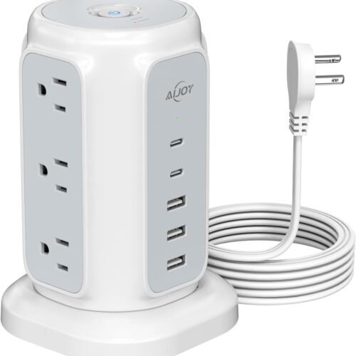 6177rufoJbL._AC_SL1500_ USB C Flat Plug Power Strip Tower with 9 Outlets 5 USB Ports (2 USB C)