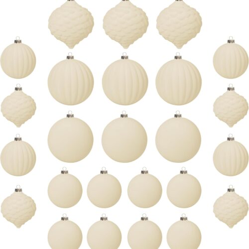 617xZcAylEL._AC_SL1500_ Velvet Christmas Balls Cream White 25pcs Flocked Christmas Tree Ornaments