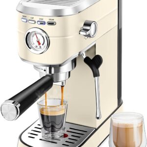 Espresso Machine 20 Bar, Espresso Maker with Milk Frother Steam Wand, Stainless Steel Espresso Coffee Machine with 34oz Removable Water Tank, Creamy