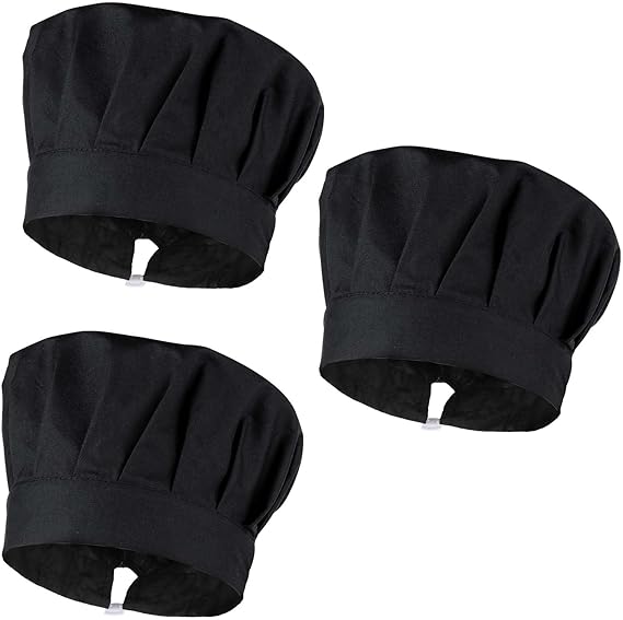 3 Pack Black Chef Hats for Adult Hibachi Hat Chef Bakers Hat Adjustable Cooking Hat for Men 1