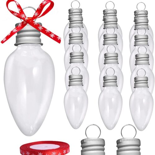 61JRaSvFToL._AC_SL1000_ 16 Packs 3.4 Inch Fillable Light Bulb Shape Clear Plastic Christmas Ornaments