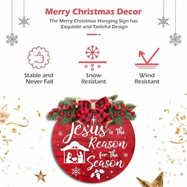 Christmas Wreath for Door, Merry Christmas Sign Christmas Door Wreath with Burlap Bow-Knot 5