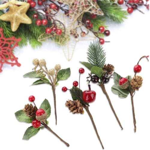 61PEUBc4cfL._AC_SL1000_ 20PCS Artificial Berry Picks, Christmas Pine Picks with Red Berries and Pine Cones
