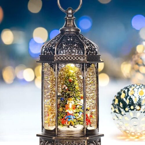 Christmas Snow Globes Musical Lantern with Timer, Nutcracker Figures Rotate with Music