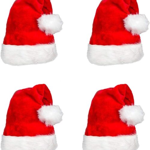 61dz0HQfi4L._AC_SL1000_ 4 Pack Plush Santa Hat Confortable Velvet Red Christmas Hat for Christmas Party
