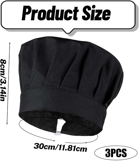 3 Pack Black Chef Hats for Adult Hibachi Hat Chef Bakers Hat Adjustable Cooking Hat for Men 2