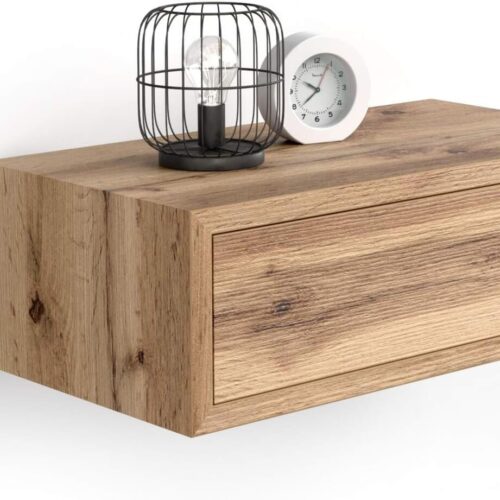 61sk+cbrFZL._AC_SL1500_ Riccardo Floating nightstand, Rustic Oak, 17.7" x 9.8" x 6.1 ", Laminate-Finished, Modern Bedside Table, End Table, Italian Furniture