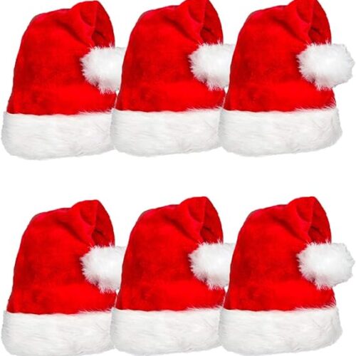 61t8bYAC9sL._AC_SX569_ 6 Pack Plush Santa Hat Confortable Velvet Red Christmas Hat for Christmas Party