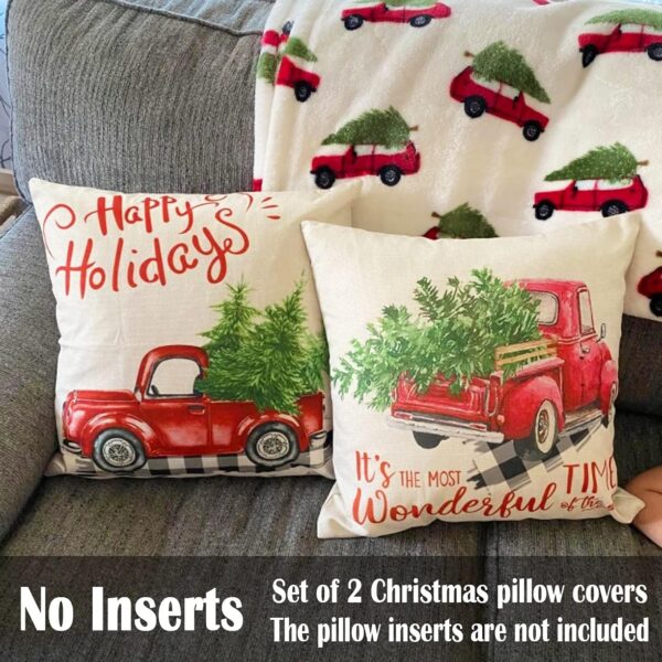 Red Truck Christmas Decor Outdoor Christmas Throw Pillow Covers 18x18 for Home Car Office, Set of 2 3