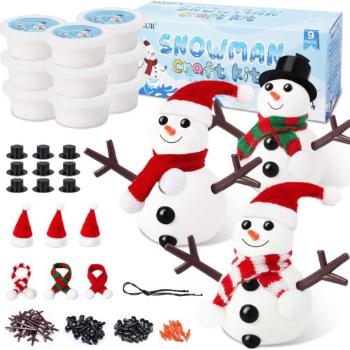 711WU+sF4KL._AC_SL1500_ 9 Pack Build a Snowman Kit Snowman Crafts for Kids,Modeling Clay Snowman DIY Kit