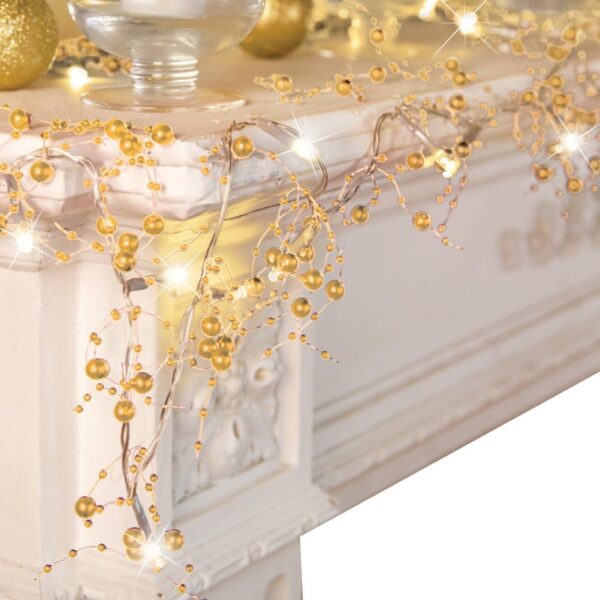 Indoor Christmas Decorations, Festive Lighted Berry Beaded Garland Gold- 120" L 1
