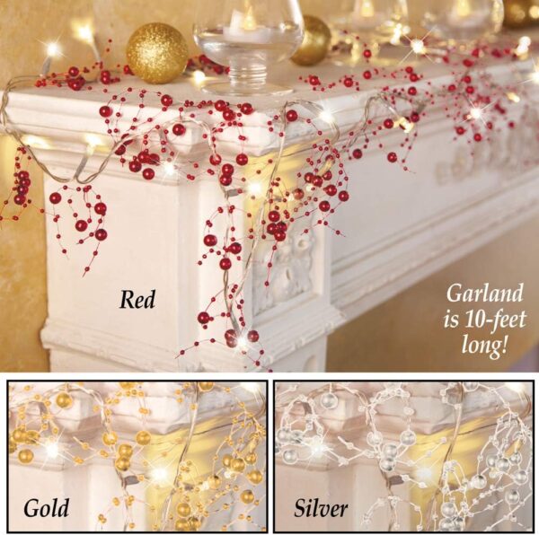 Indoor Christmas Decorations, Festive Lighted Berry Beaded Garland Gold- 120" L 3