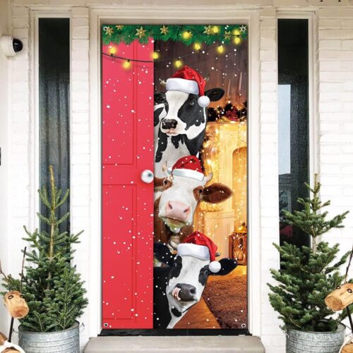 714rYRacXpL._AC_SL1170_ Merry Christmas Door Cover Funny Cows Door Banner Christmas Decoration for Front Door