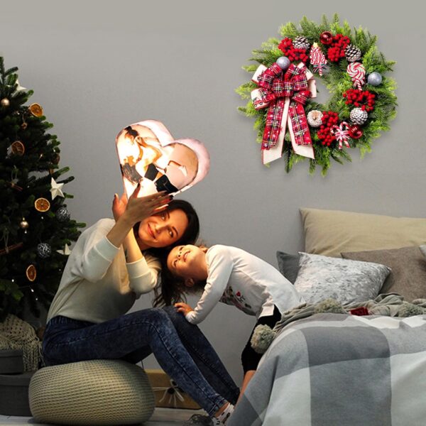 Christmas Wreaths for Front Door, 20 Inch Lighted Artificial Christmas Door Wreath with Christmas Ball Bow 4