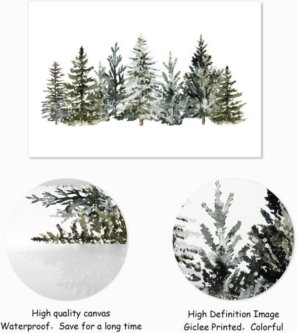 Christmas Canvas Wall Art Prints Watercolor Snowy Pine Trees Art Poster Winter Xmas Forest Wall 4