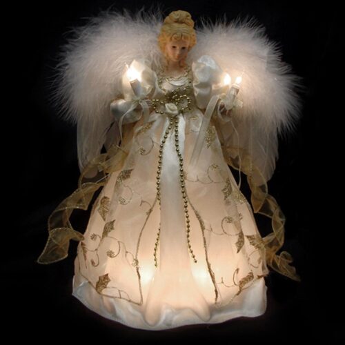 7165yvE-H+L._AC_SL1500_ 12" Lighted Cream & Gold Angel Christmas Tree Topper - Clear Lights