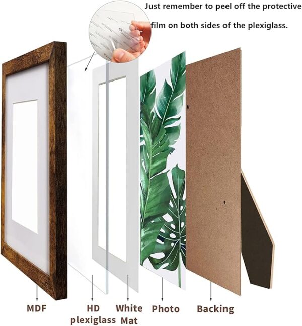 8x10 Picture Frame Brown Set of 6, Display Pictures 5x7 With mat or 8x10 Without Mat 4