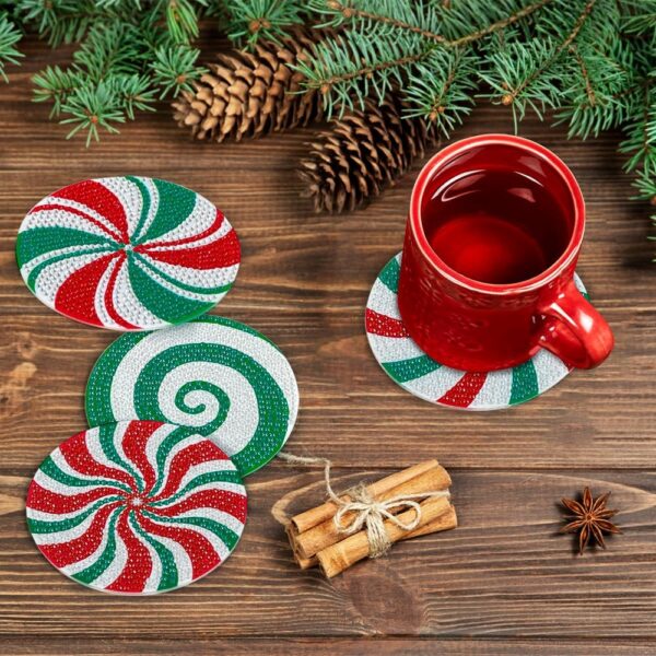 8pcs Christmas Diamond Candy Paintings Coasters Kits with Holder 5