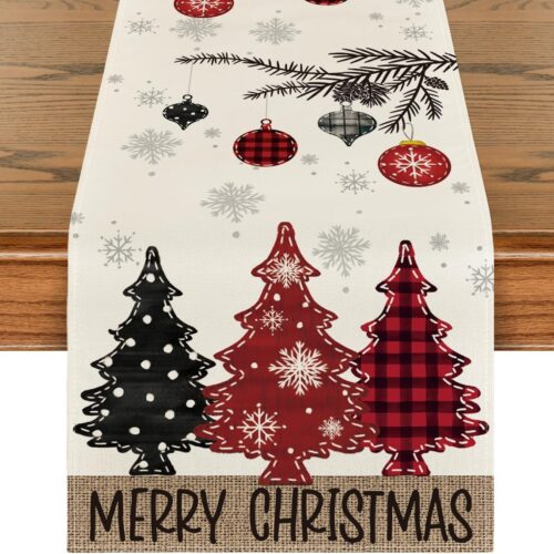 718ttax27IL._AC_SL1200_ Red Pine Trees Merry Christmas Table Runner, Winter Xmas Holiday Kitchen Dining Table
