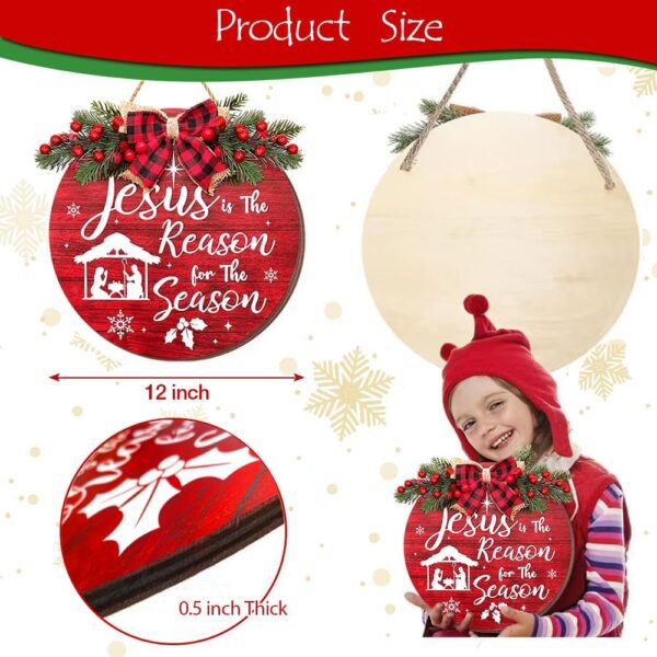 Christmas Wreath for Door, Merry Christmas Sign Christmas Door Wreath with Burlap Bow-Knot 2