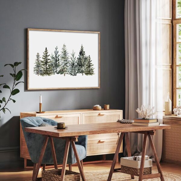 Christmas Canvas Wall Art Prints Watercolor Snowy Pine Trees Art Poster Winter Xmas Forest Wall 2