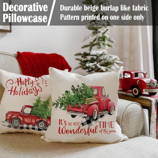 Red Truck Christmas Decor Outdoor Christmas Throw Pillow Covers 18x18 for Home Car Office, Set of 2 4