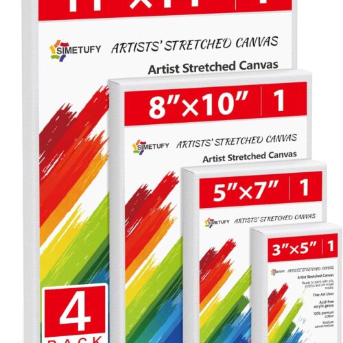 4 Pack Stretched Canvas for Painting 4 Sizes 3X5, 5x7, 8x10, 11x14 Canvases Set