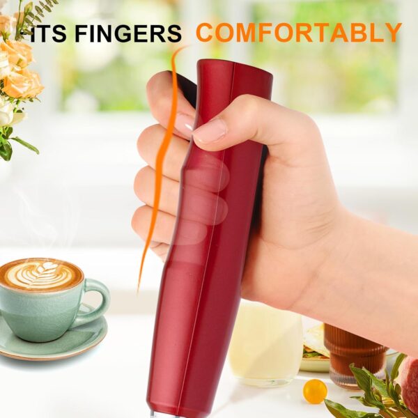 Red Milk Frother Handheld with 3 Heads 5