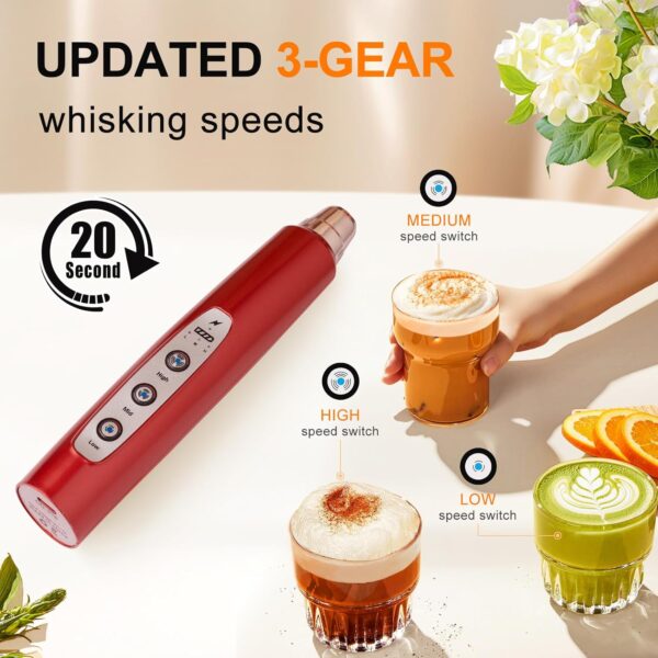 Red Milk Frother Handheld with 3 Heads 2