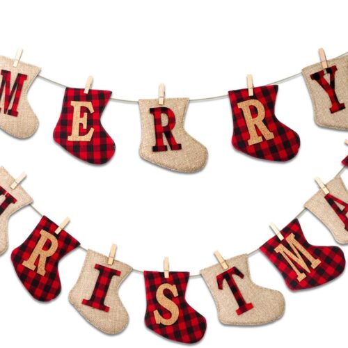 71LiwX3ElHL._AC_SL1500_ Merry Christmas Burlap Banner-Sock Shaped Christmas Decoration