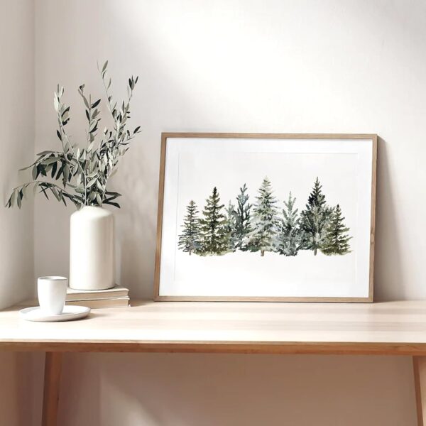 Christmas Canvas Wall Art Prints Watercolor Snowy Pine Trees Art Poster Winter Xmas Forest Wall 5