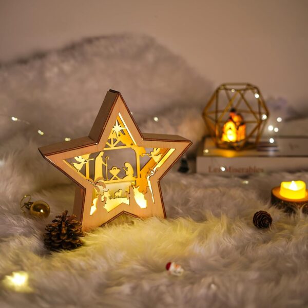 Christmas Tree Topper Star Lighted, Wooden Star Tree Toppers Christmas Decorations 5