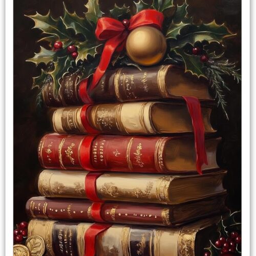 Rustic Christmas Wall Art Book Art Still Life Poster Vintage Christmas Decor