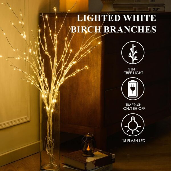 Lighted White Birch Branches with Timer 33IN 180 LED Twig Birch Branches 3