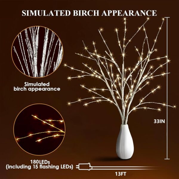 Lighted White Birch Branches with Timer 33IN 180 LED Twig Birch Branches 4