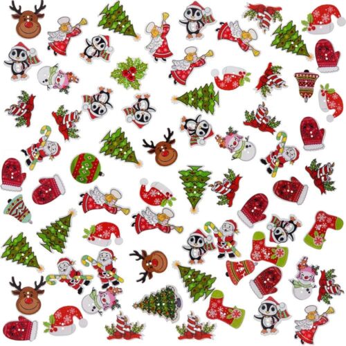 71VOzxN3RKL._AC_SL1000_ 100 Pieces Christmas Series Wood Buttons