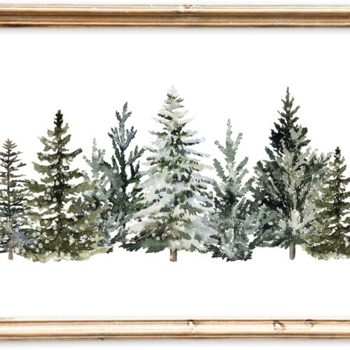 Christmas Canvas Wall Art Prints Watercolor Snowy Pine Trees Art Poster Winter Xmas Forest Wall