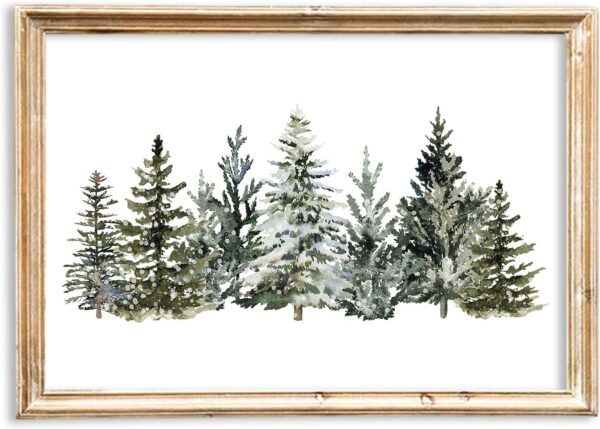 Christmas Canvas Wall Art Prints Watercolor Snowy Pine Trees Art Poster Winter Xmas Forest Wall 1
