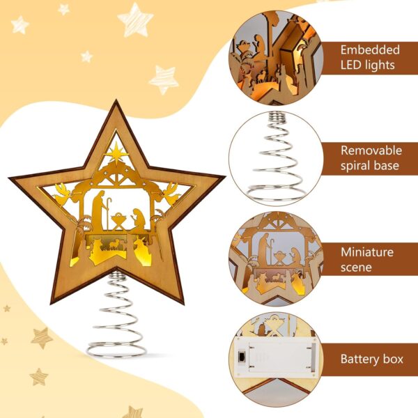 Christmas Tree Topper Star Lighted, Wooden Star Tree Toppers Christmas Decorations 3