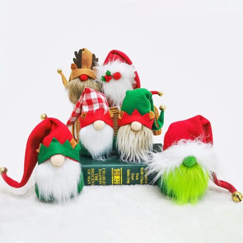 6PC Christmas Gnomes Plush for Christmas Table Tiered Tray Shelf Decorations