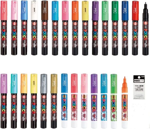 rylic Paint Pens Extra Fine Point Tip width 0.7mm 28 colors PC-1M, Acrylic Paint Markers for Rock 1
