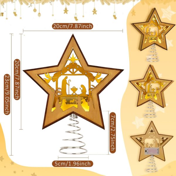 Christmas Tree Topper Star Lighted, Wooden Star Tree Toppers Christmas Decorations 2