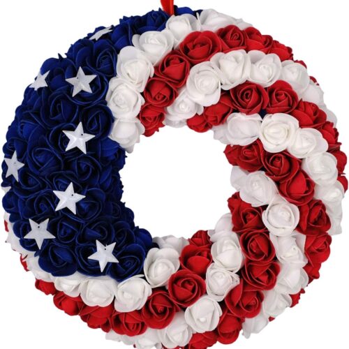 71kUmMb+bHL._AC_SL1300_ July 4th Wreath Patriotic Americana Wreath Boxwood Handcrafted Memorial Day