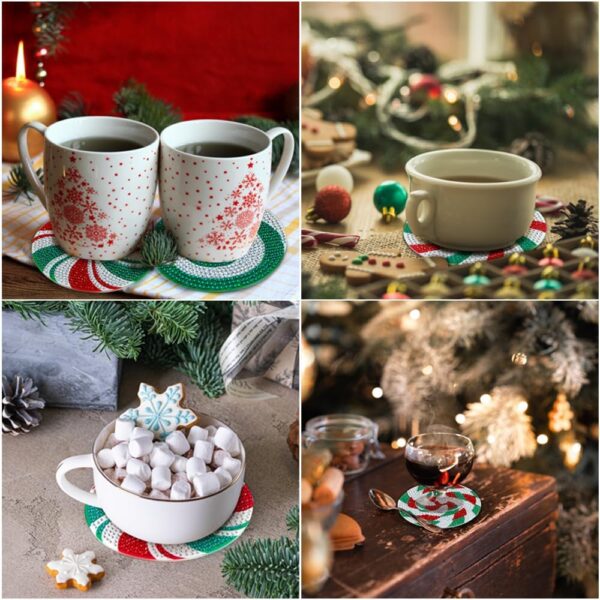 8pcs Christmas Diamond Candy Paintings Coasters Kits with Holder 4