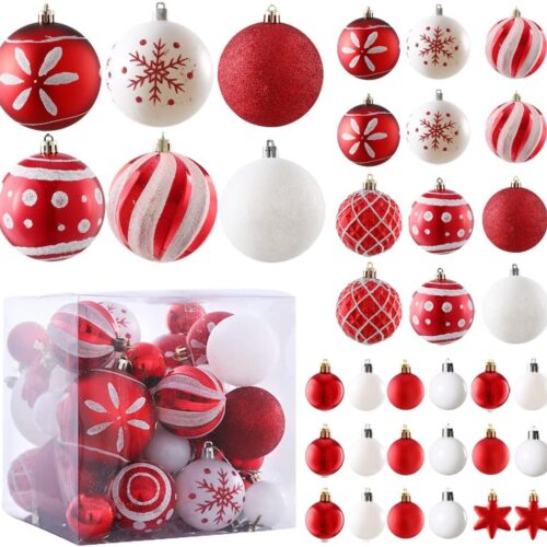 71kyokq-wOL._AC_SL1000_ 36ct Christmas Ball Ornaments Sets, Red & White Shatterproof Balls for Christmas Tree