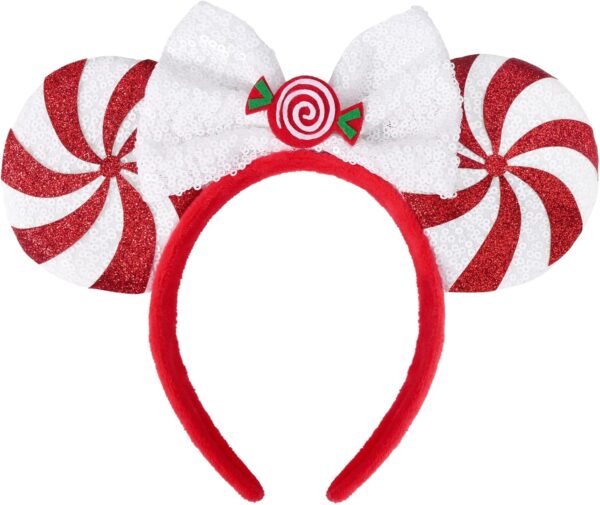 Christmas Ears for Women Adult Kids, Peppermint Candy White Red 1