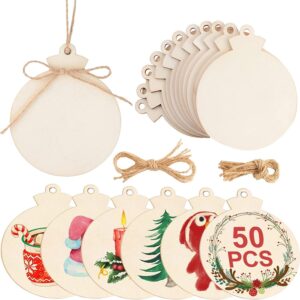 50pcs Round Christmas Wooden Ornaments for Crafts, 4" Unfinished Wood Ornaments