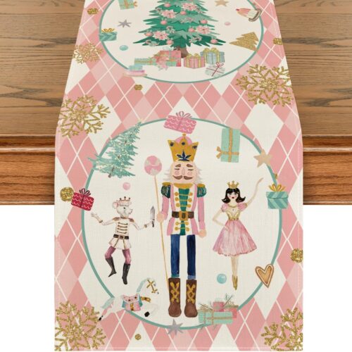 71nuwXC65hL._AC_SL1200_ Pink Diamond Plaid Nutcracker Snowflake Christmas Table Runner
